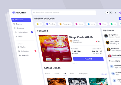 DOLPHIN - NFT dashboard (light mode) blockchain crypto cryptocurrency dashboard design nft ui web3