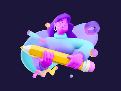 Creative 3d 3d character 3d illustration character character design color creative digital girl graphic design illustration neon pencil render