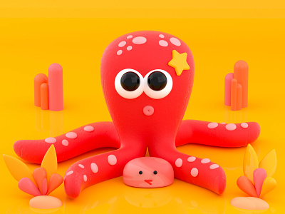 Red octopus 3D Illustration 3d cinema4d design illustraion modern nft octopus render