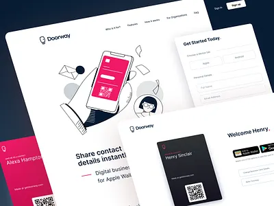 Doorway - Digital Business Cards app branding business clean design digital fintech illustration landing logo minimalistic product typography ui web website