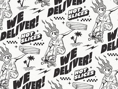 Pizza pattern branding delivery fast food graphic design illustration pattern pizza pizza restaurant portland punk rock restaurant branding skateboarding thrashy wild child wild child pizza