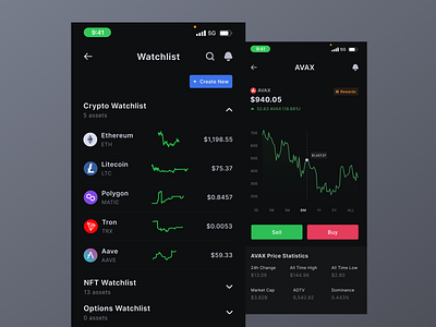 Crypto trading app - dark mode blockchain crypto cryptocurrency design mobile app trading trading app ui web3