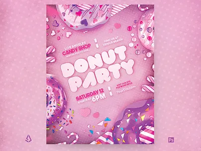 Donuts Party Flyer Donuts Shop Template bakery birthday party catering decorations donut donuts party flyer kids pink sweets template