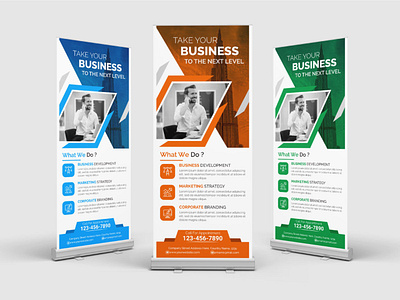 Corporate Roll Up Banner Design Template background banner billboard branding business corporate creative design display graphic design pop up promotion pull up retractable roll up signage stand standee vertical x banner