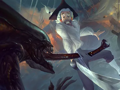 Alien on board! 2d aleksey litvishkov alien art attack battle brig gardemarine illustration sailor