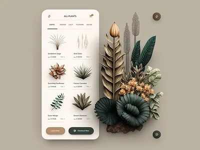 App Design for an Online Plants Store ai aidesign app app design e commerce filtered illustration midjourney mobile nature store tabs ui design