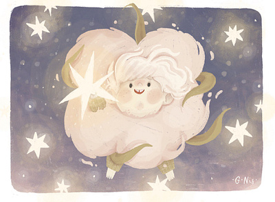 Cotton in morning sky character character design children illustration cotton cute design flower fluffy illustration procreate