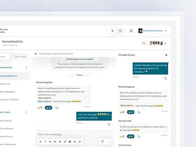 Pinned Chats (Reactions) channels chat community design messages minimal product design teams ui uidesign uiux user experience user experience design user interface design