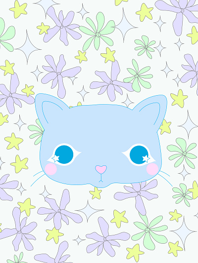 Kitty Floral cute flat illustration pastel vector