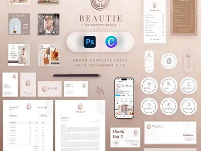 BEAUTIE Logo Template and Branding Kit beauty brand branding canva design designinspiration graphic design instagram logo logo template printable skincare