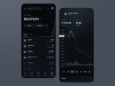 Crypto Wallet app bitcoin blockchain btc clean clean ui crypto cryptocurrency cryptotrading defi design ethereum investing irakli lolashvili mobile money nft send trading ui