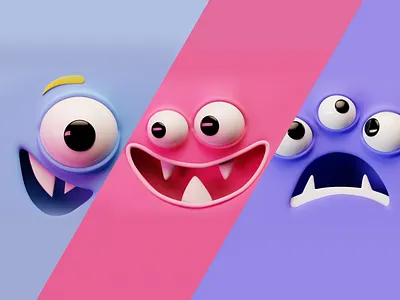 Monsterface Expression 3D Ver 3 3d 3d illustration blender character color design face face expression illustration isometric lowpoly monster monster face