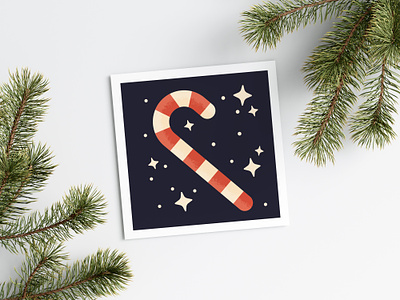 Christmas Card: Candy Cane candy candy cane cane card christmas december flat greetings holidays icon illustration print vector winter xmas
