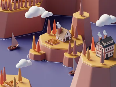 THE CLIFF VILLAGE 3d 3d art 3d design 3d illustration 3d isometric 3d lowpoly 3d render blender cliff cycles design house illustration lake lowpoly villa village