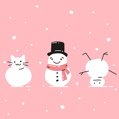 Cute snowman abstract christmas cute design flat geometric illustration pink snowman weird winter