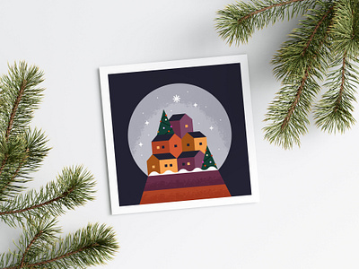 Christmas Card: Snow Globe card christmas card december flat holidays icon illustration landscape print snow snow globe town vector village winter xmas