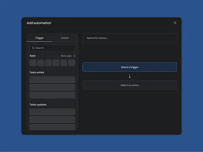 Add Automation: modal automation create dialog modal productivity projectmanagement ui ux webdesign