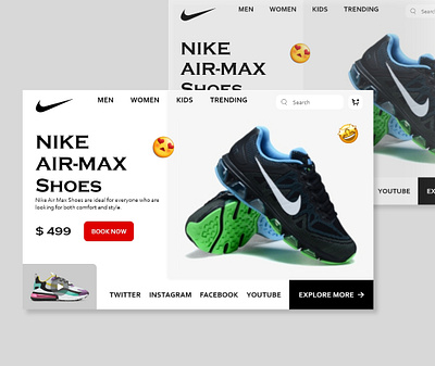 Nike Air Max Shoes Website landing page design 3d animation app branding design graphic design illustration logo motion graphics typography ui ux vector