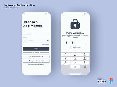Login and Authentication app design login otp ui