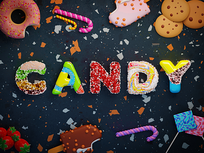 Candy 3D font 3d blender branding c4d candy cinema4d colorful cookies design font graphic design illustration illustrations library logo resources sugar sweet threedee type