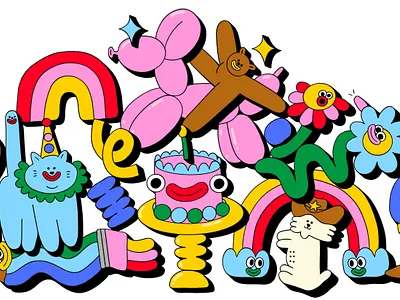 Licensable Illustration Assets animals assets balloon animal bear cake cat character colorful cute friendly fun illustration pets rainbow shapes startup tech vector