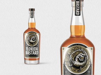 The Florida Bastard alligator bastard branding cocktails illustration label design liquor mockup whiskey