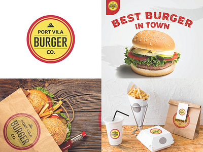 "Port Vila Burger Co" Burger Restaurant Logo brand brandidentity branding burger burgerlogo businesslogo consulting design dribble food foodlogo graphic design illustration logo marketing restaurant ui