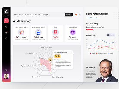 Fake Killer - fact checking platform chart dashboard factcheck fakecheck navigation osint web