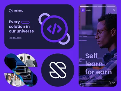 Insidev Branding Identity agency blockchain brand identity branding coding code cooder designer developer development fulstack institute it logo design programmer saas slash arrow software team technology visual identity