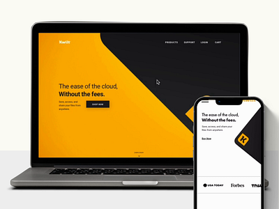 Responsive Landing Page: Kwilt black cloud design desktop grey home page homepage ios landing landing page responsive tech web webdesign webpage website yellow