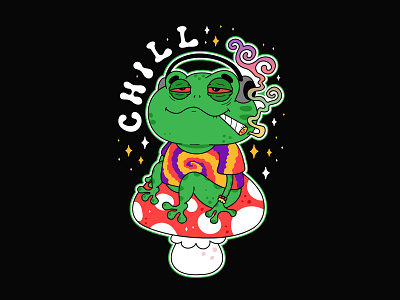 Chill frog 420 cannabis cartoon character chill cute dope frog high illustration joint marijuana poster print rasta smoke sticker stoner t shirt weed