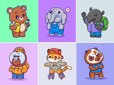 Animals Outfit🐻🐯👕👖 animals bag bear body clothes cute elephant fashion icon illustration logo model outfit pet style sweater tiger tshirt wear zoo