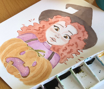 Watercolor witch drawing illustration sketch watercolor