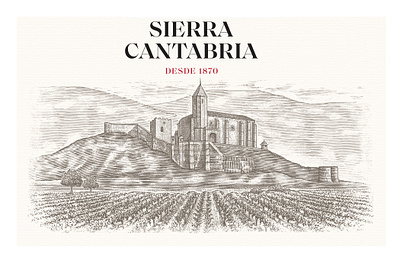 Sierra Cantabria labels Illustrated by Steven Noble artwork design engraving etching illustration landscape line art packaging pen and ink scratchboard steven noble vineyards wine wine label