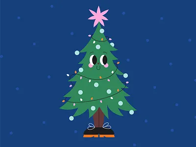 Christmas Tree (sharp branches) with a decorations 2d cartoon style cartão de natal character christmas card christmas tree cute illustration feliz ano novo graphic design happy holidays illustration illustrator ilustração vetorial joy new year card vector art новый год