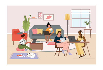 Freelancers Life branding design flatcharakter flatillustration flatvector freelanceillustrator freelancers graphics home homeillustration illustration lifeillustration ui