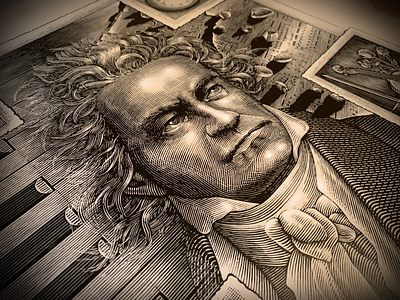 Beethoven Commemorative Poster by Steven Noble artwork design engraving etching illustration line art logo portraits scratchboard steven noble