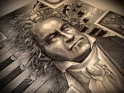 Beethoven Commemorative Poster by Steven Noble artwork design engraving etching illustration line art logo portraits scratchboard steven noble