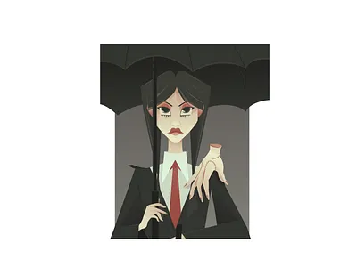 Wednesday 2d character design flat hand happy illustration movie umbrella vector wednesday