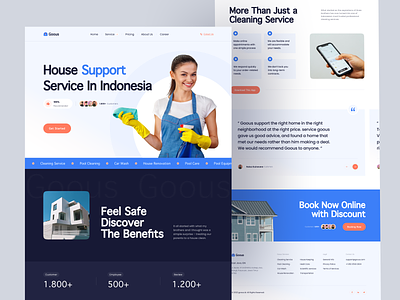 Goous - House Support Landing Page cleaning design home home cleaning home service house house cleaning house service landing landing page landing page design landingpage ui wash web web design