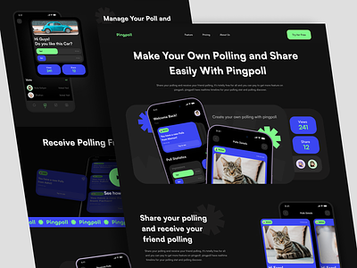 Pingpoll - Polling Landing Page dark landing page poll polling question ui ui design vote voting web website website design