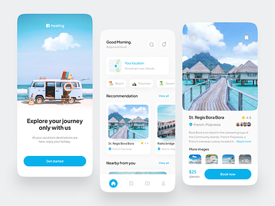 Healing - Traveling Mobile App application ios ios app iphone mobile mobile app mobile travel app mobile ui modern ui tour tourism travel travel agency travel app traveling uiux