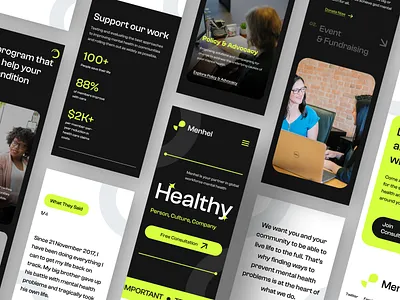 Menhel - Mental Health Responsive Website clean clear dark design green landing page light mental health mockup responsive responsive website ui uidesign uiux web website