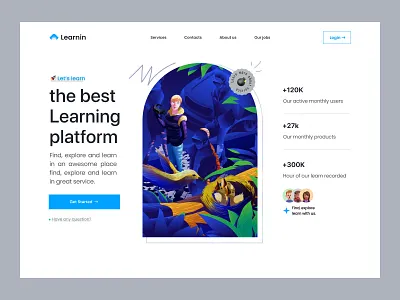 Learning hero web design application blue crypto cta finance hero illustration landing landing page learning menu mobile new nft trend ui ux vector web web design