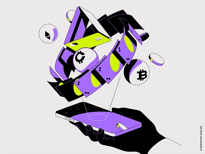 Moneyspin - Illustration Concept art bank banking brand illustration coin credit card crypto finance gadget hand illustration money technology vector