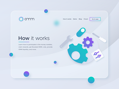 Omm | How it works blockchain branding crypto design hero illustration minimal web web design website