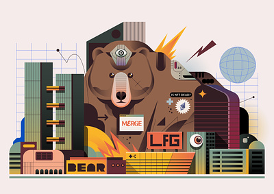BEAR MARKET animal architecture bear building city digital editorial ethereum icon illustration indonesia nft vector