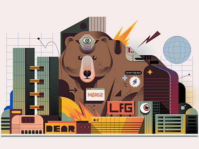 BEAR MARKET animal architecture bear building city digital editorial ethereum icon illustration indonesia nft vector