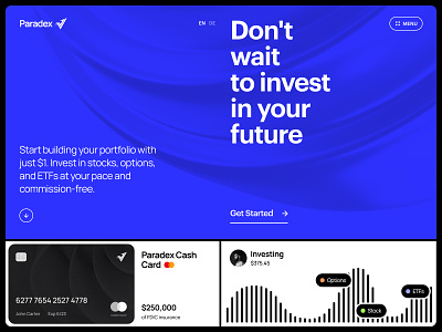 Design for Paradex Investment website credit card crypto design finance fintech forex funding invest investing investments landing page modern trading trend ui ui ux ux web design website