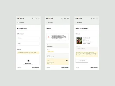 on*arte - management active art blocked branding clean design design system graphic design gray infotip input logged management menu panel text field tooltip ui ux white